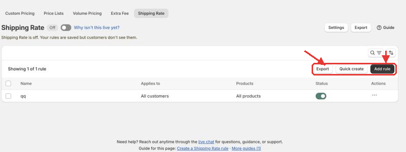 Open Shipping Rate and add a rule