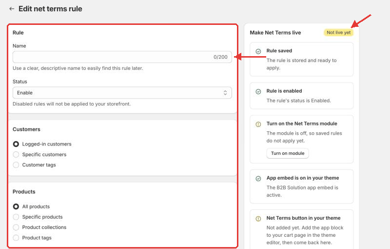 New net terms rule page