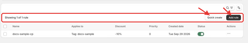 Custom Pricing rule list