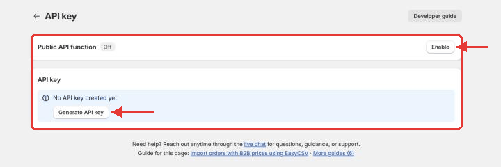API key page