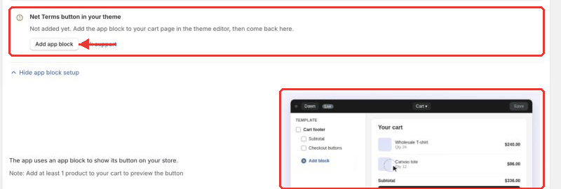 Add the Net terms block to the cart page