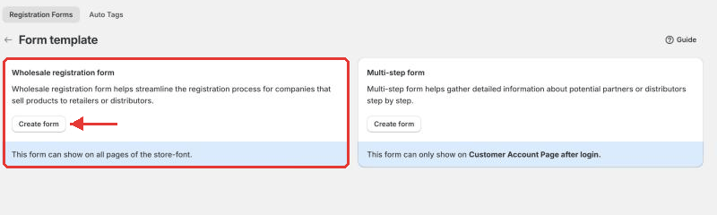 Choose the wholesale registration form template