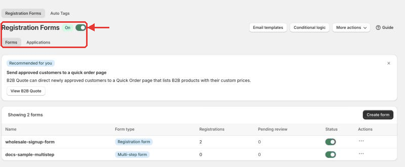 Registration Forms module home