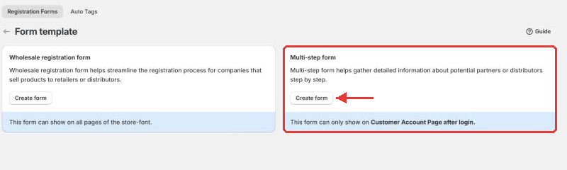 Choose the multi-step form template