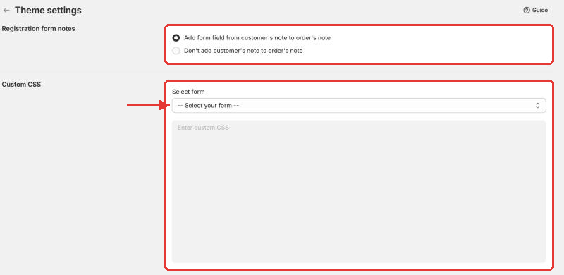 Registration Forms theme settings