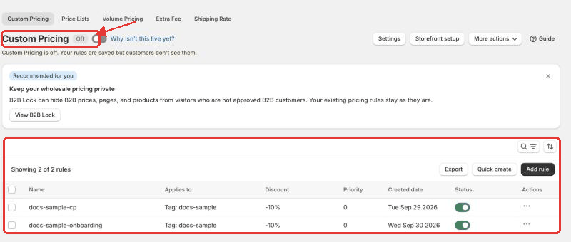 Custom Pricing module page