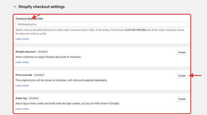 Shopify checkout settings