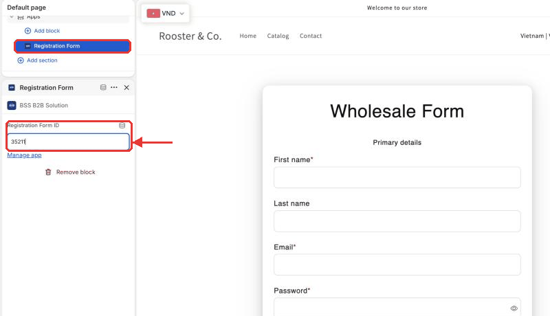Paste the form ID into Registration Form ID