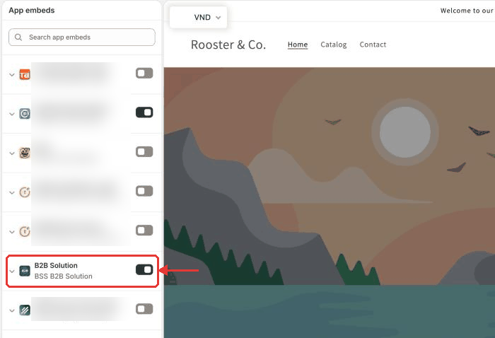 Turn on the B2B Solution app embed in your theme