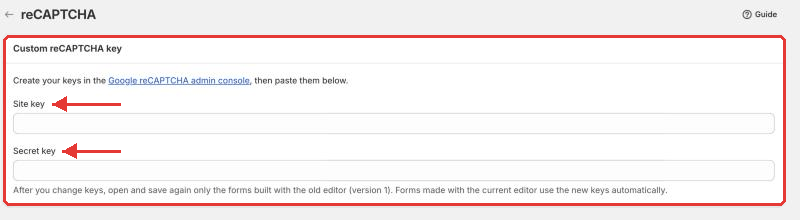 Custom reCAPTCHA key