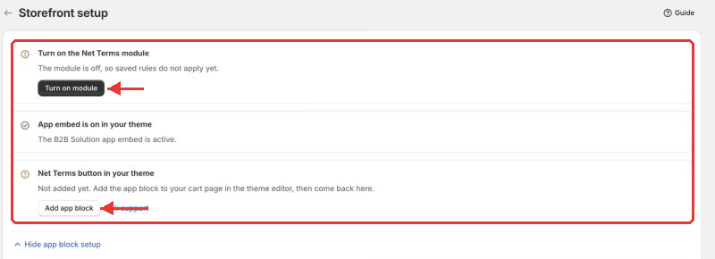 Net Terms storefront setup