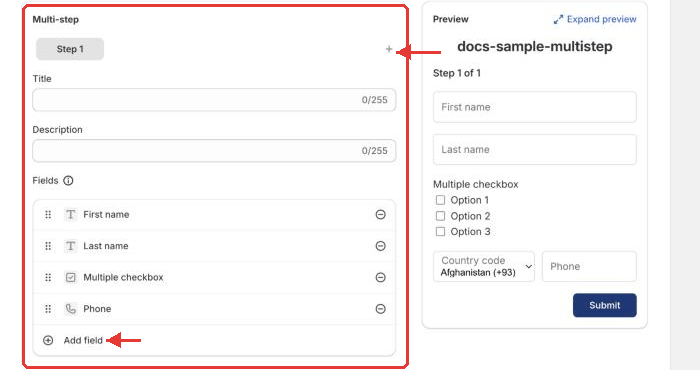 Organizing fields into steps