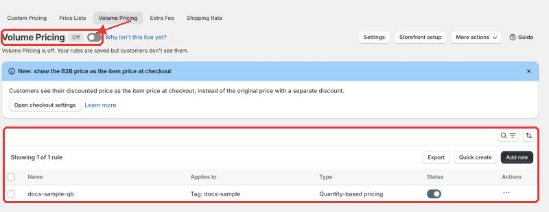 Volume Pricing rule list
